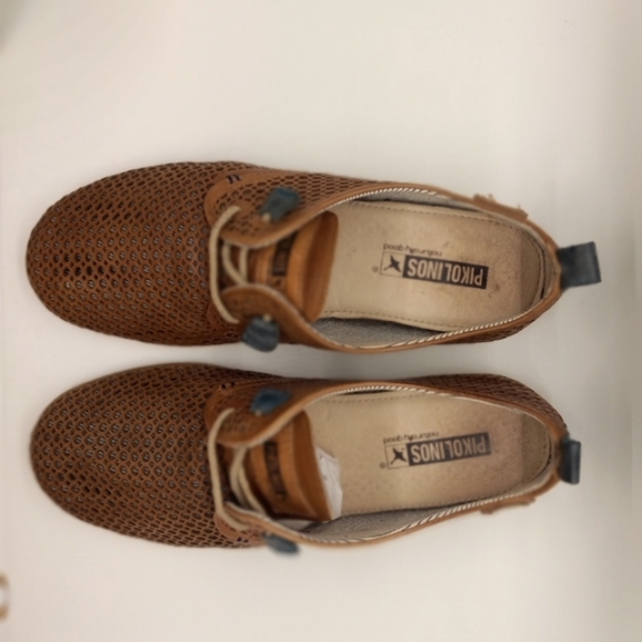 🔥OVER $100+ OFF!🔥37 6.5 7 PIKOLINOS LAZER CUT BROWN LEATHER RUBBER SOLE FLATS - Picture 7 of 16